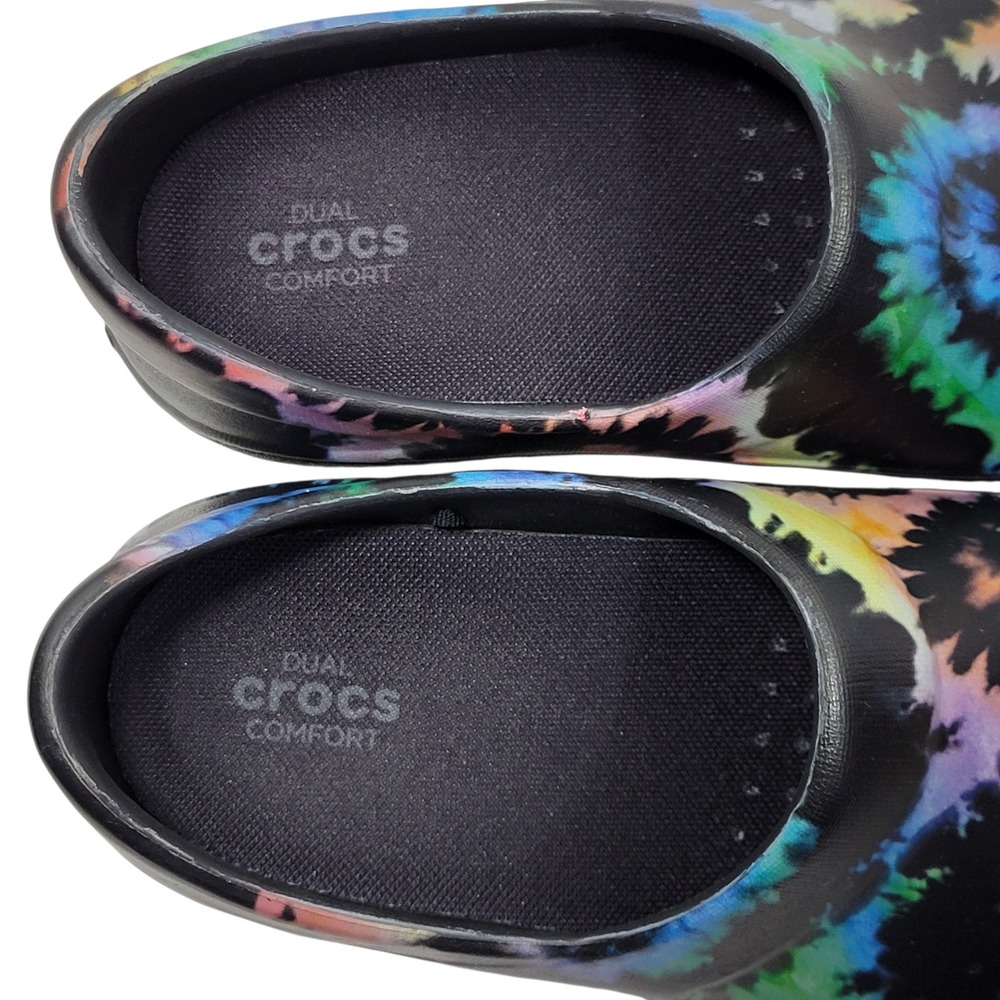 Crocs Neria Pro II‎ Work Clogs Womens Size 6 Black Tie Dye Slip Resistant 205385 - Picture 7 of 14